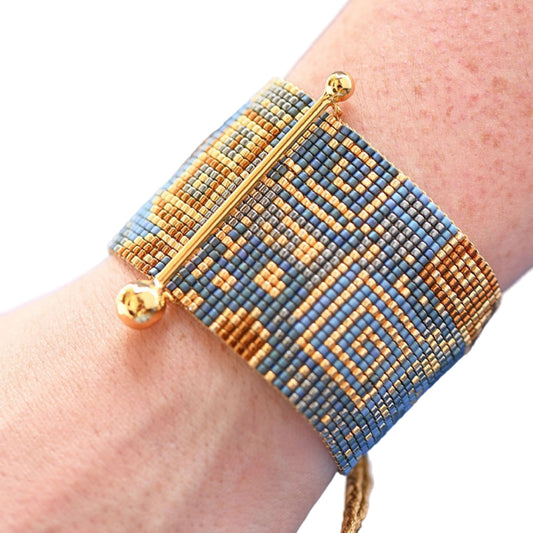 Fine Art Bracelet in Gold, Bronze, Metallic Blue and Gunmetal