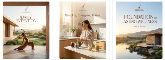 Wellness-themed images featuring a woman practicing yoga and preparing healthy food.