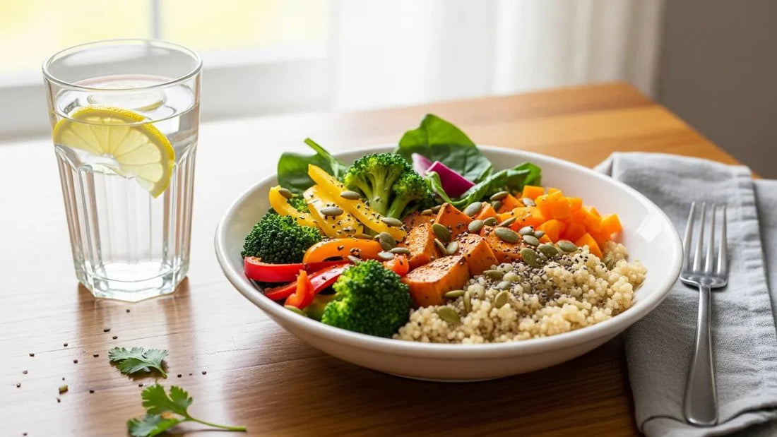 Colorful healthy meal representing gut health recovery and holistic wellness