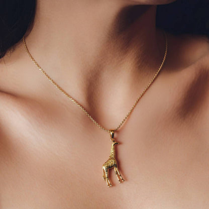 Solid 14K Gold Giraffe Charm Necklace