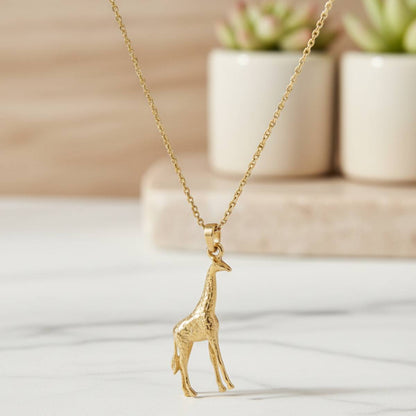 Solid 14K Gold Giraffe Charm Necklace