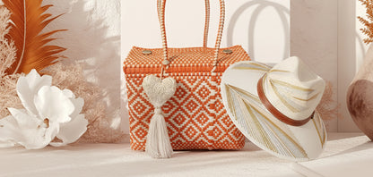 Chisme Lifestyle Collection Orange and Ivory Large Artisan Bags