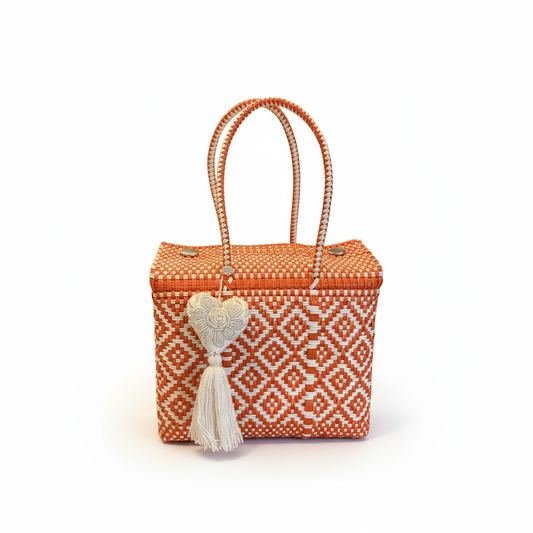 Chisme Lifestyle Collection Orange and Ivory Canasta Weekender Tote Large