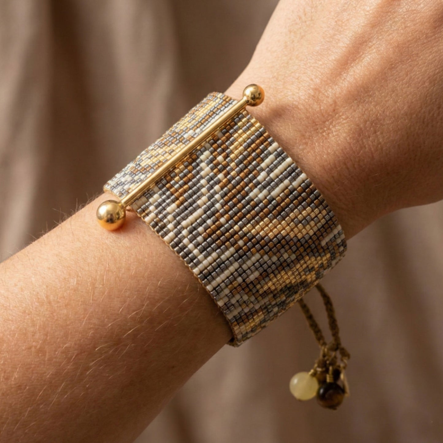 Fine Art Bracelet in Gold, Bronze, Gunmetal and Pearl