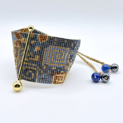 Fine Art Bracelet in Gold, Bronze, Metallic Blue and Gunmetal