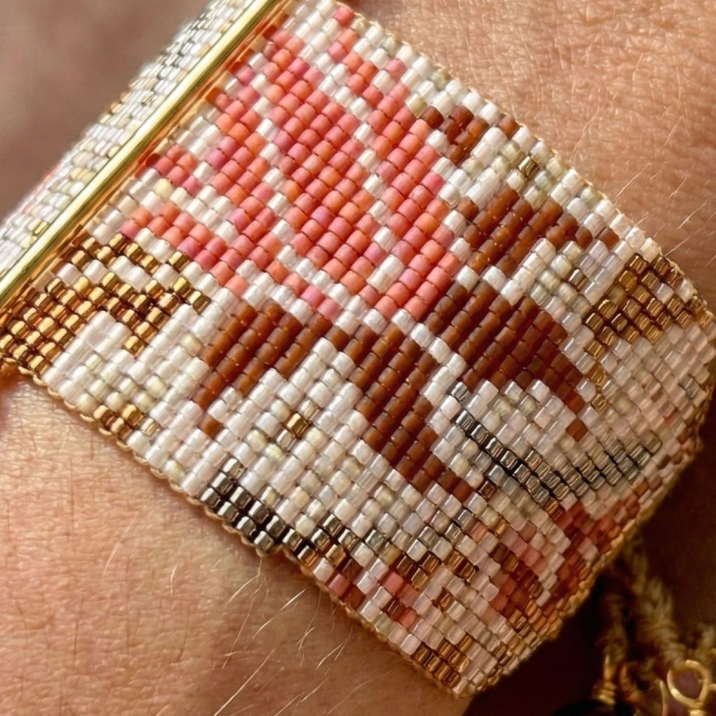 Fine Art Bracelet in Gold, Terracotta, Coral, Pearl White and Gunmetal