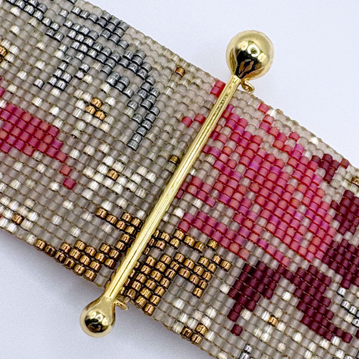 Fine Art Bracelet in Gold, Terracotta, Coral, Pearl White and Gunmetal