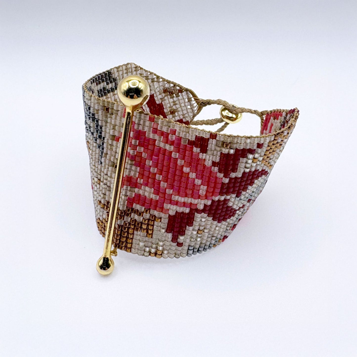 Fine Art Bracelet in Gold, Terracotta, Coral, Pearl White and Gunmetal