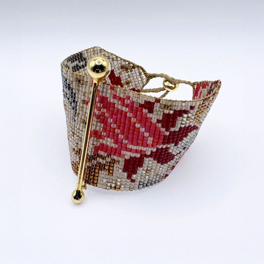 Fine Art Bracelet in Gold, Terracotta, Coral, Pearl White and Gunmetal