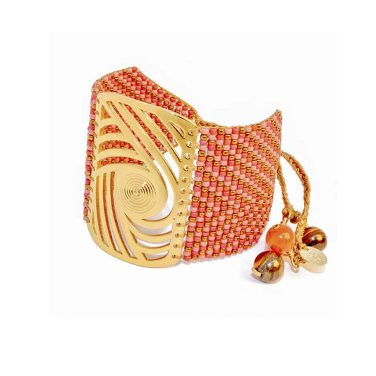 Twist Bracelet in Gold, Coral and Pink